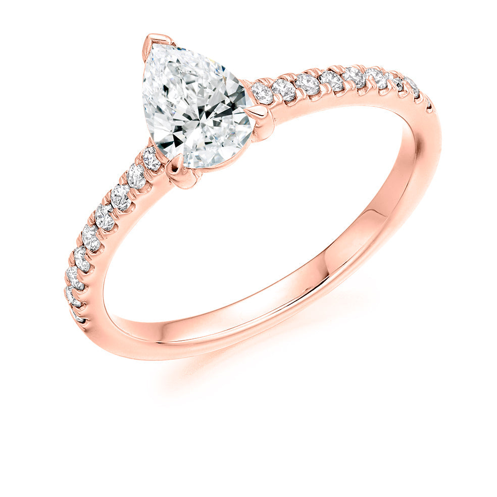 Accent-Shouldered Solitaire Pear Cut Engagement Ring in Rose Gold