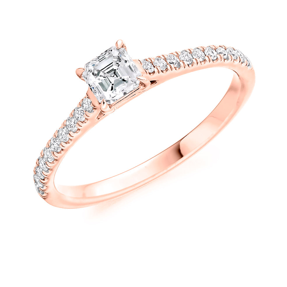 Diamond-Shouldered Solitaire Asscher Cut Engagement Ring in Rose Gold