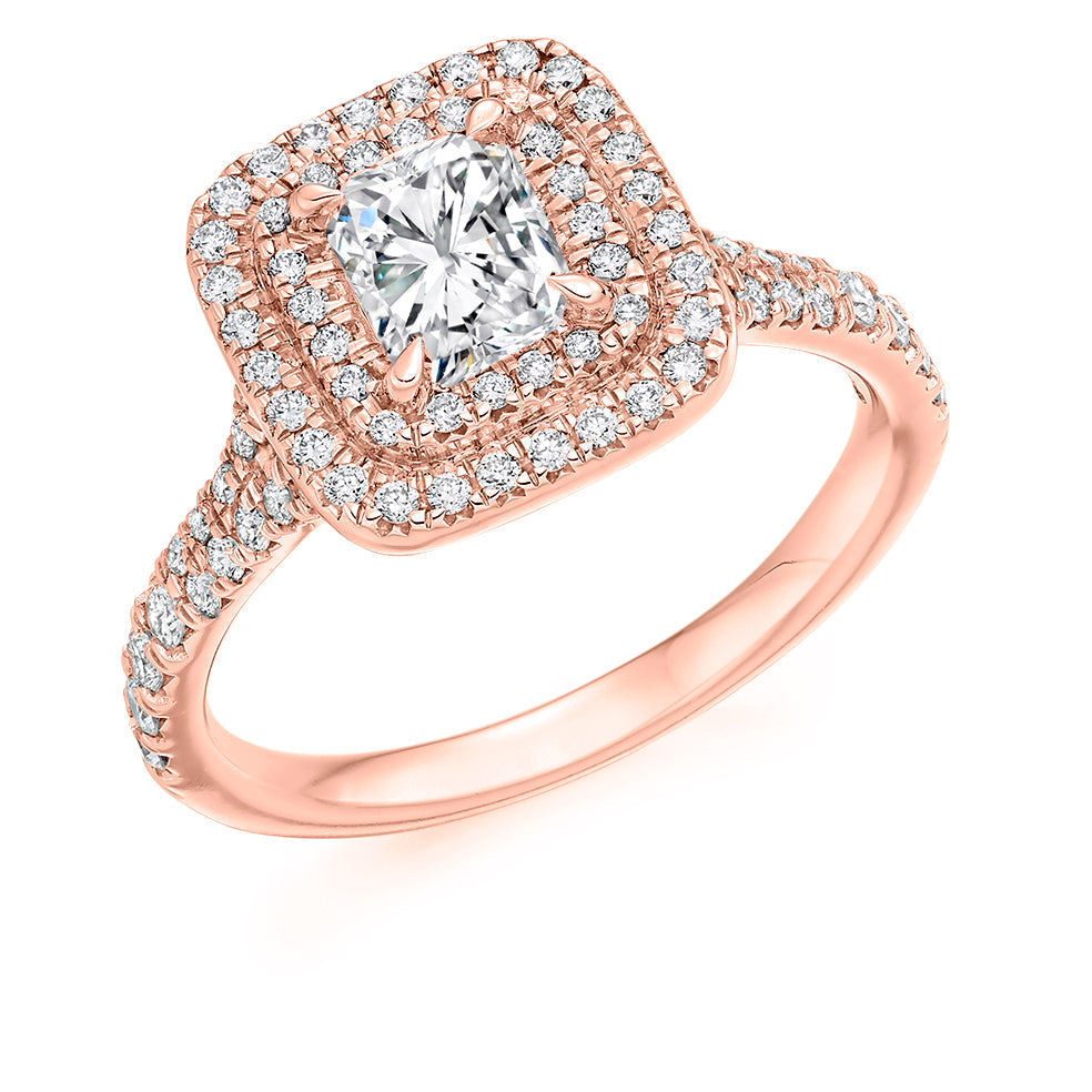 Double-Halo Split-Shoulder Radiant-Cut Engagement Ring, 0.75ct (ENG4454 SMT) in Rose Gold