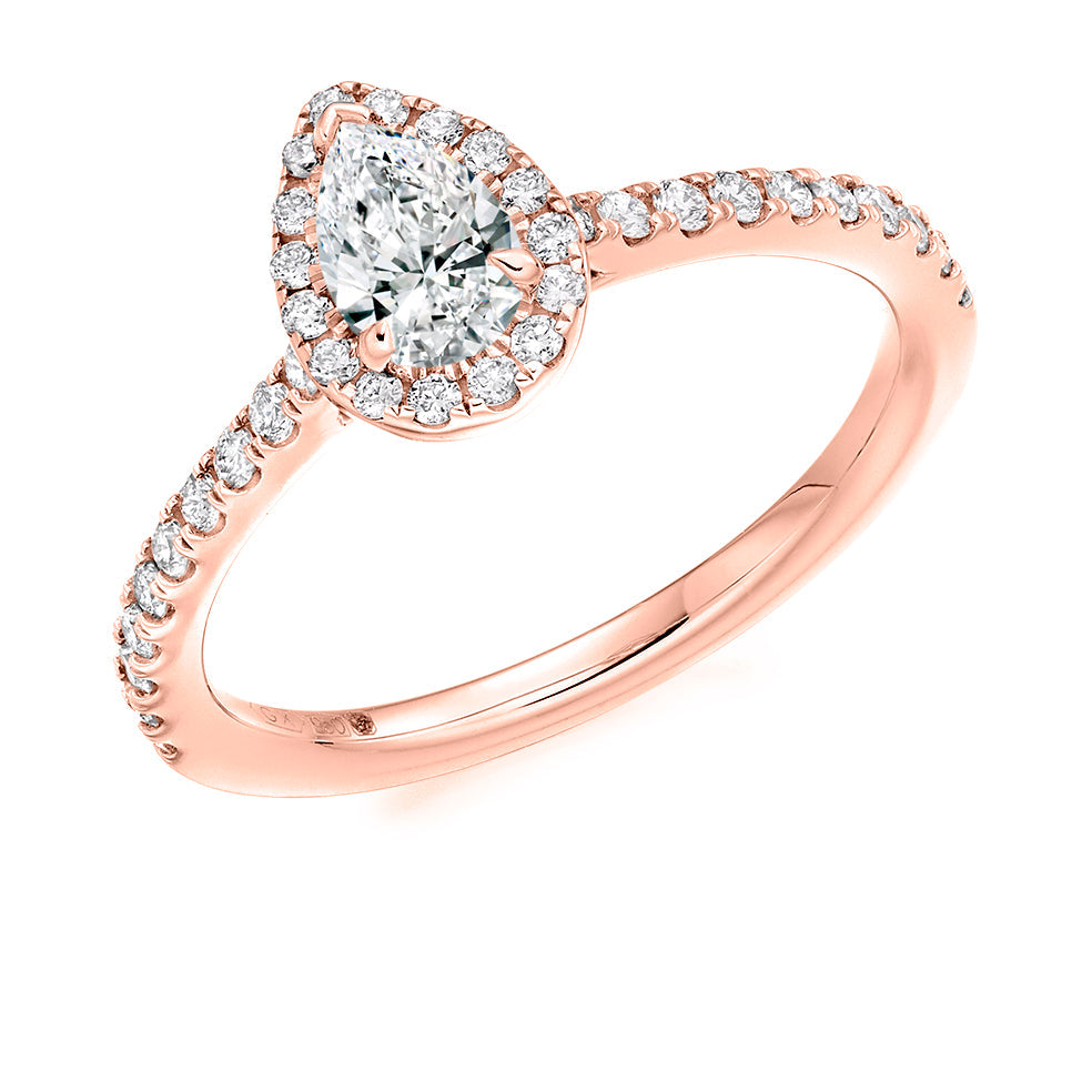 Pavé-Shoulder Halo Pear-Cut Engagement Ring, 0.33ct (ENG4484 SMT) in Rose Gold