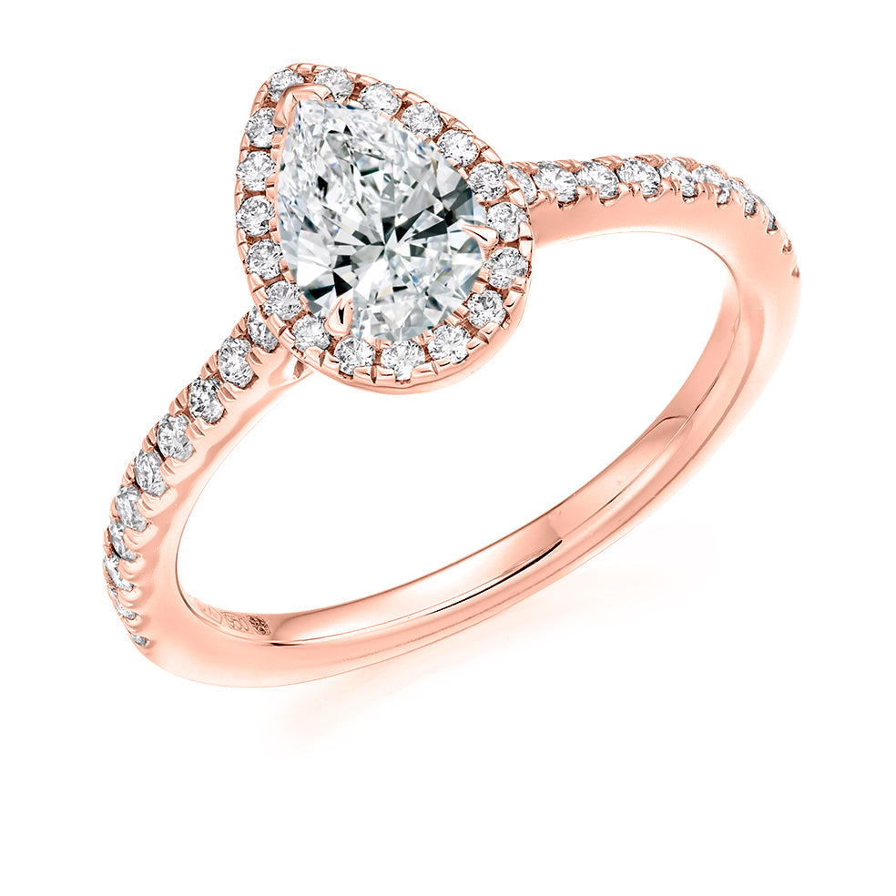 Pavé-Shoulder Halo Pear-Cut Engagement Ring, 0.5ct (ENG4485 SMT) in Rose Gold
