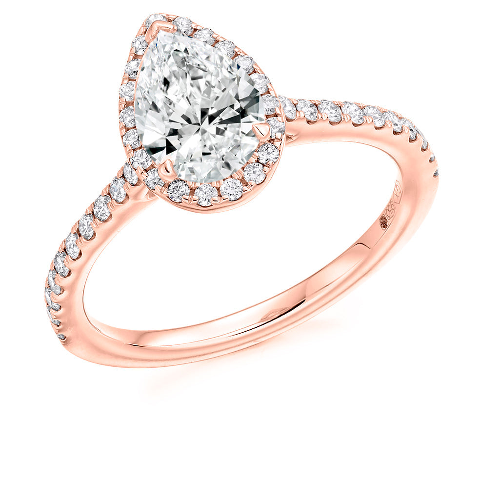 Pavé-Shoulder Halo Pear-Cut Engagement Ring, 0.75ct (ENG4486 SMT) in Rose Gold