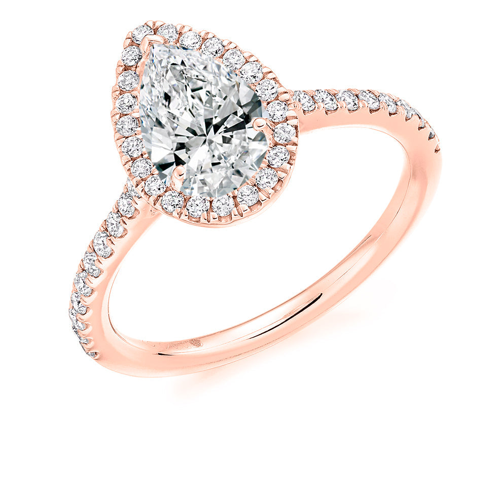 Pavé-Shoulder Halo Pear-Cut Engagement Ring, 1.0ct (ENG4487 SMT) in Rose Gold