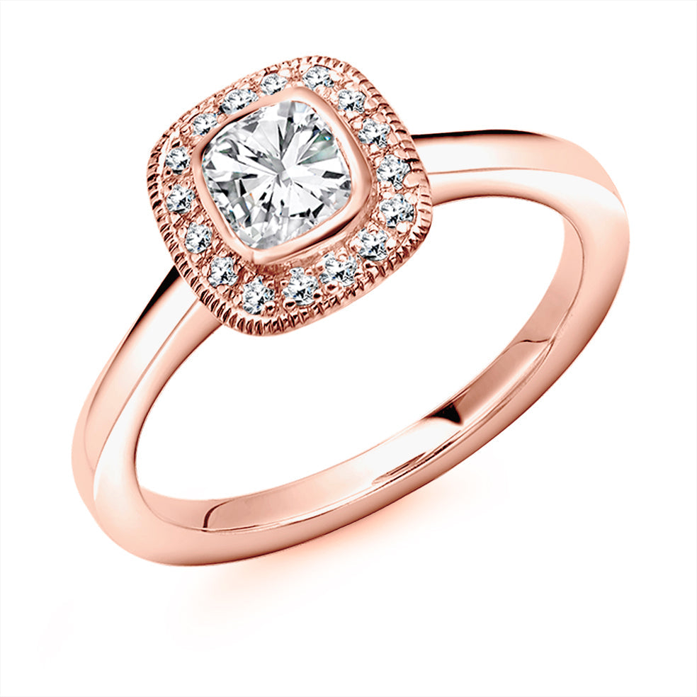 Halo with Plain Shoulders Cushion Cut Engagement Ring, 0.35ct in Rose Gold