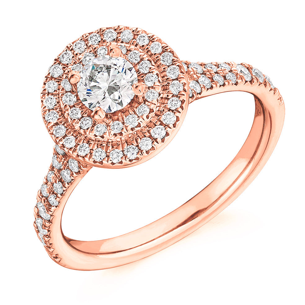 Halo with Diamond Set Shoulders Round Brilliant Engagement Ring, 0.33ct in Rose Gold