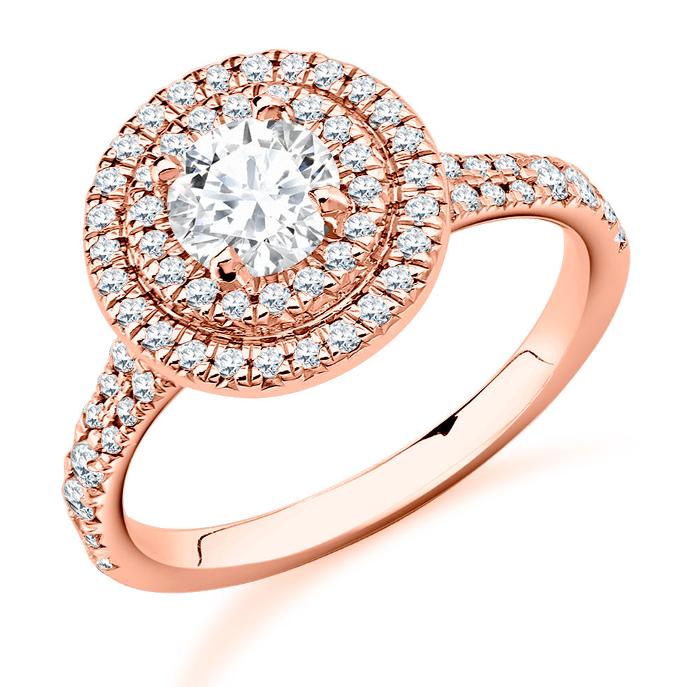 Halo with Diamond Set Shoulders Round Brilliant Engagement Ring, 0.50ct in Rose Gold