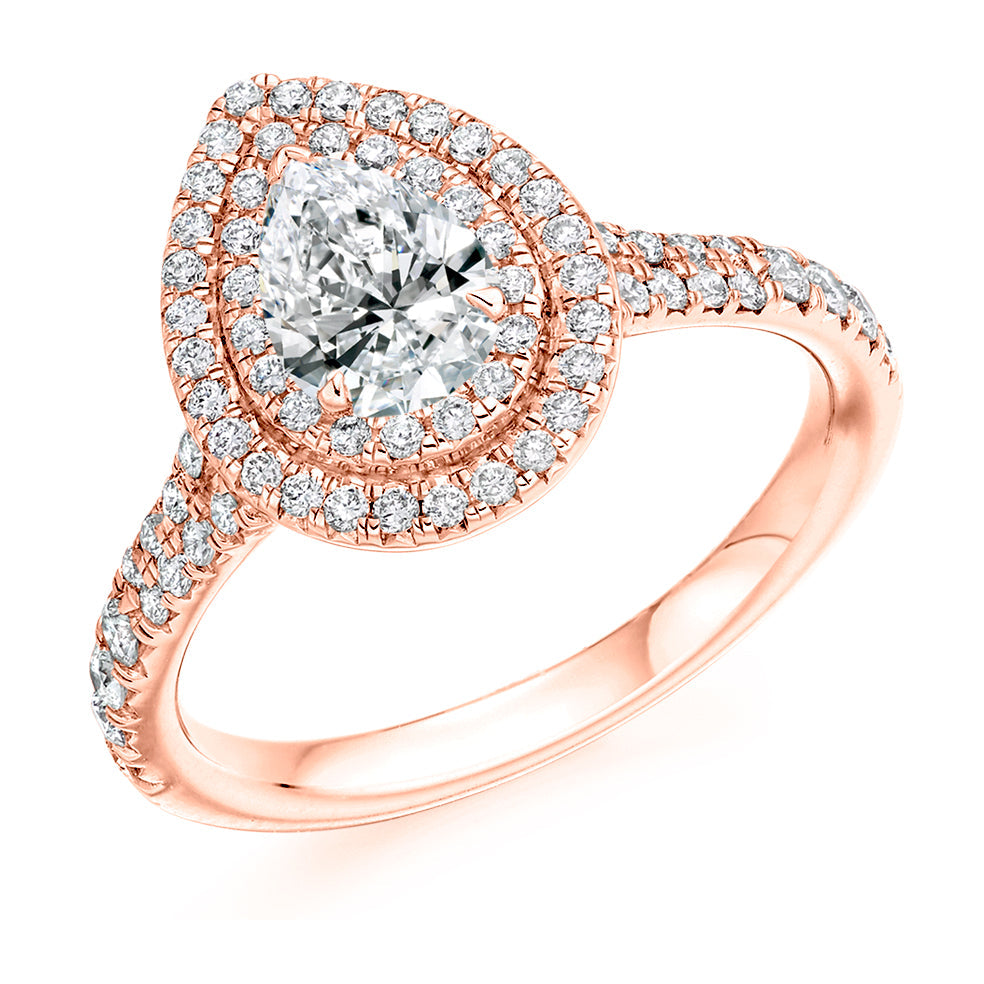 Halo with Diamond Set Shoulders Pear Cut Engagement Ring, 0.50ct in Rose Gold