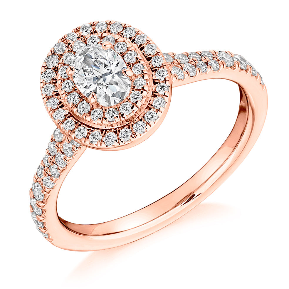 Halo with Diamond Set Shoulders Oval Cut Engagement Ring, 0.33ct in Rose Gold