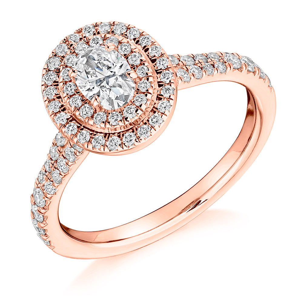 Halo with Diamond Set Shoulders Oval Cut Engagement Ring, 0.33ct in Rose Gold
