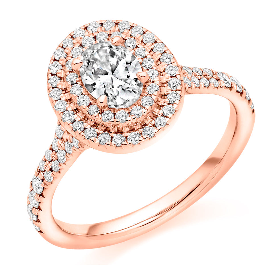 Halo with Diamond Set Shoulders Oval Cut Engagement Ring, 0.50ct in Rose Gold