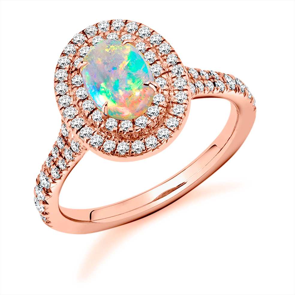 Diamond-Halo Opal & Diamond Engagement Ring, 0.5ct in Rose Gold