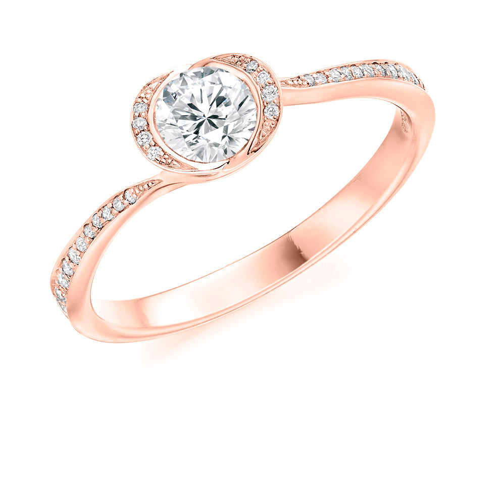 Halo with Diamond Set Shoulders Round Brilliant Engagement Ring, 0.50ct in Rose Gold
