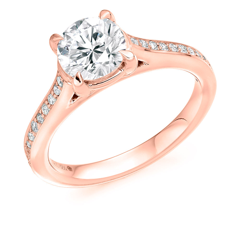 Solitaire with Diamond Set Shoulders Round Brilliant Engagement Ring, 1.40ct in Rose Gold