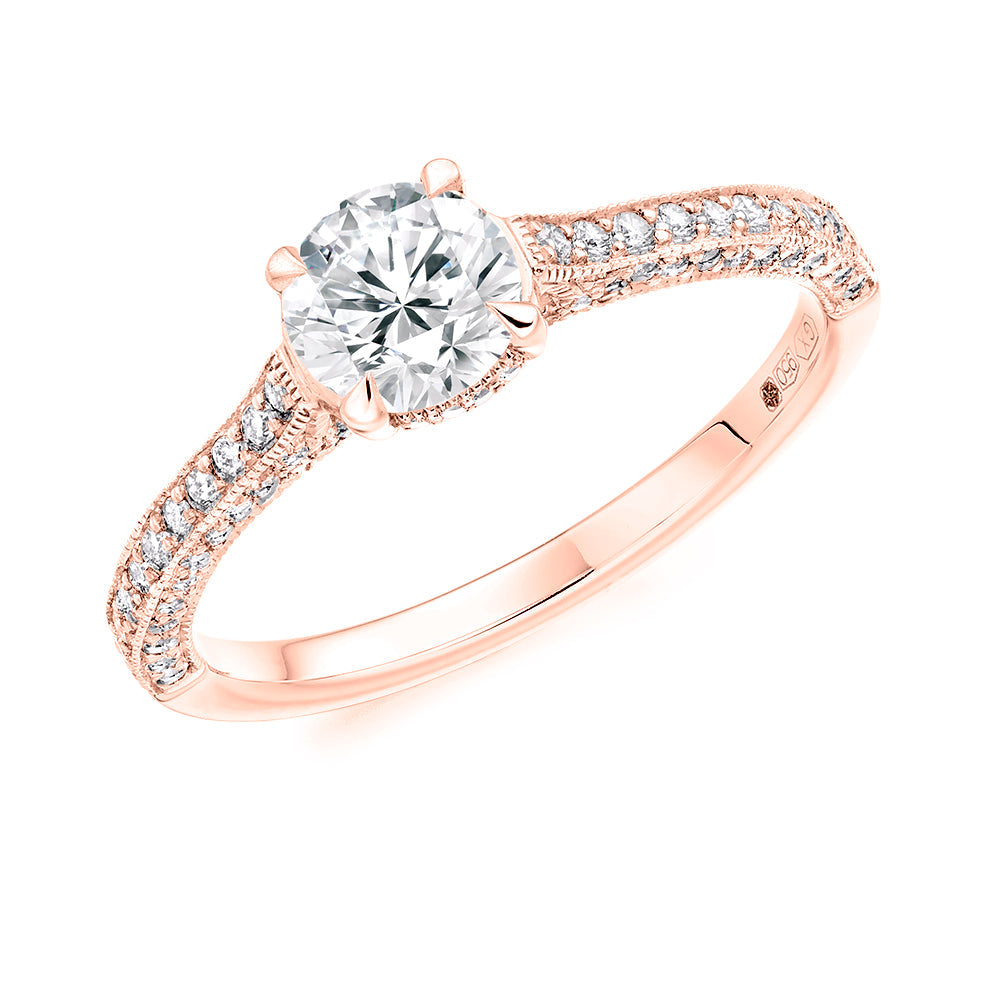 Solitaire with Diamond Set Shoulders Round Brilliant Engagement Ring, 0.75ct in Rose Gold