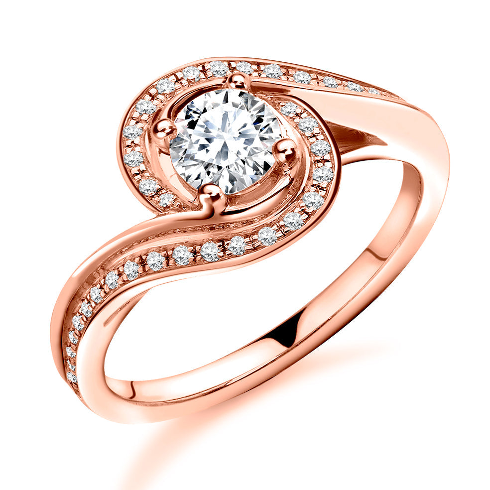Halo with Diamond Set Shoulders Round Brilliant Engagement Ring, 0.50ct in Rose Gold