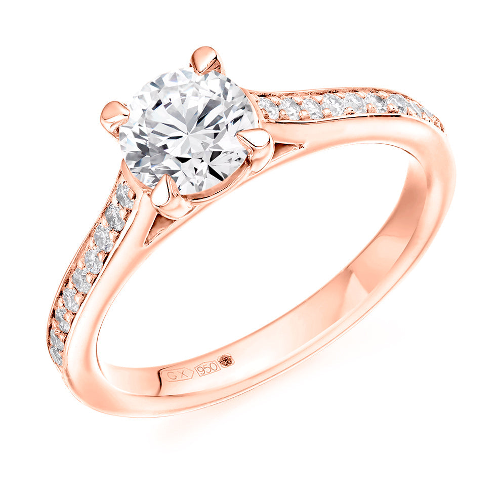 Fine Pavé Solitaire Round Brilliant Engagement Ring 1.15ct in Rose Gold