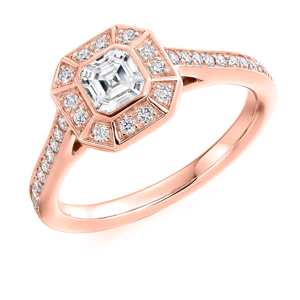Rubover Halo Asscher Cut Engagement Ring in Rose Gold
