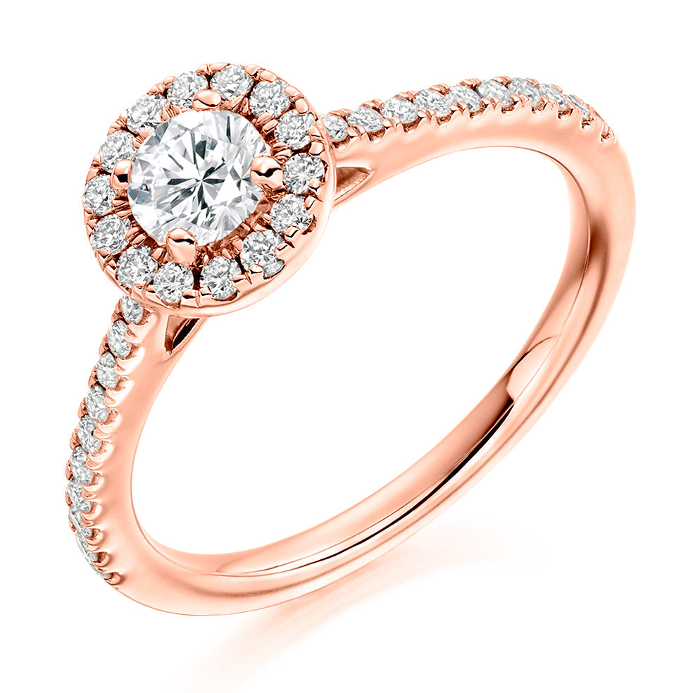 Halo with Diamond Shoulders Round Brilliant Engagement Ring in Rose Gold