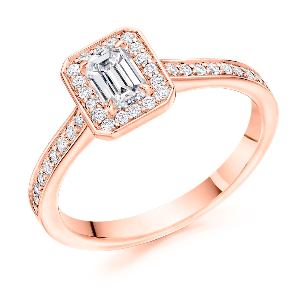 Pavé-Shoulder Halo Emerald-Cut Engagement Ring, 0.33ct (ENG4864 SMT) in Rose Gold