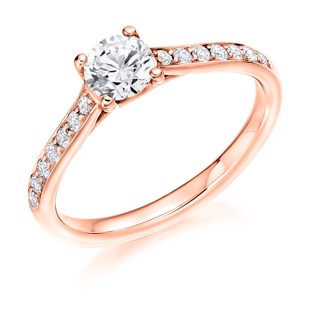 Fine Pavé Solitaire Round Brilliant Engagement Ring 0.7ct in Rose Gold