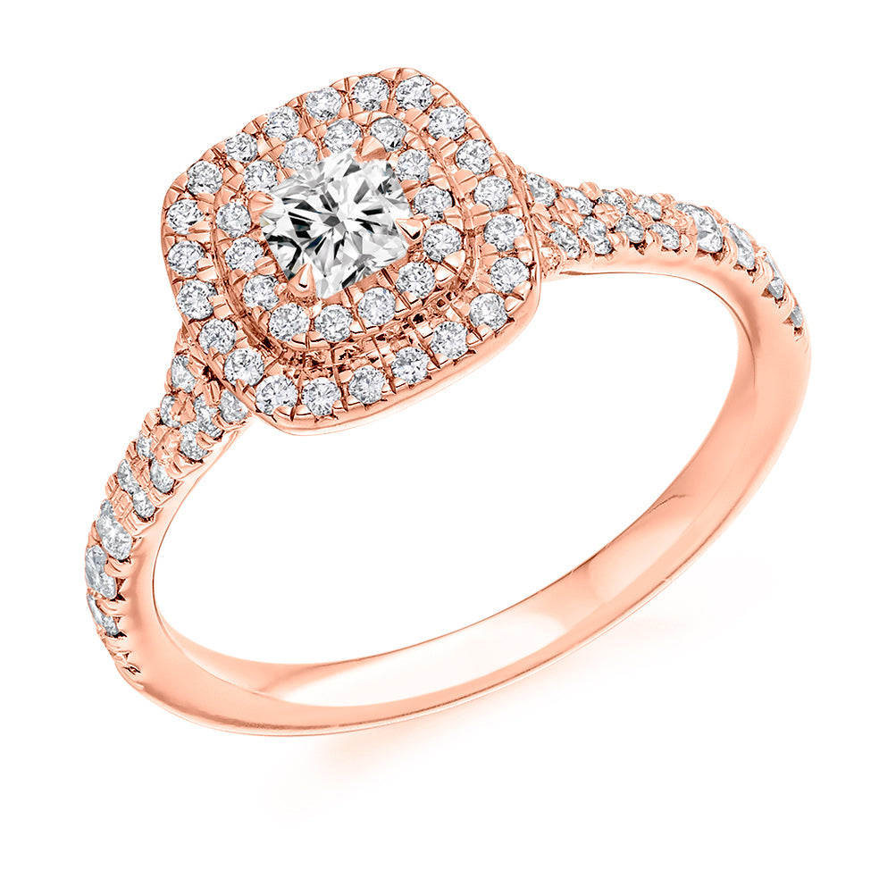 Double-Halo Split-Shoulder Cushion-Cut Engagement Ring, 0.33ct (ENG4912 SMT) in Rose Gold
