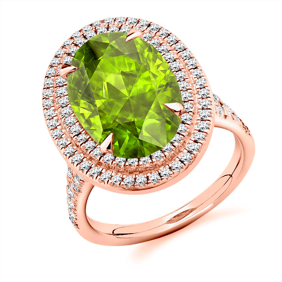Cluster Halo Peridot & Diamond Engagement Ring, 0.6ct in Rose Gold