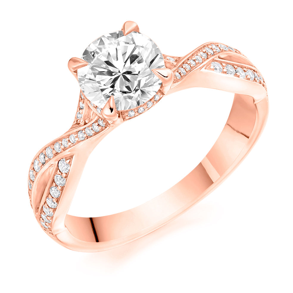 Grain-Set Solitaire Round Brilliant Engagement Ring 1.3ct in Rose Gold