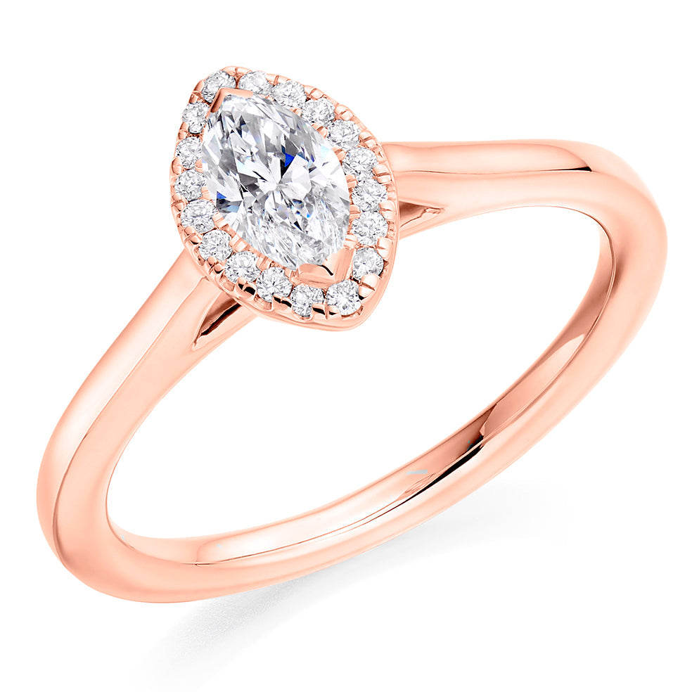 Quiet Halo Marquise Cut Engagement Ring in Rose Gold