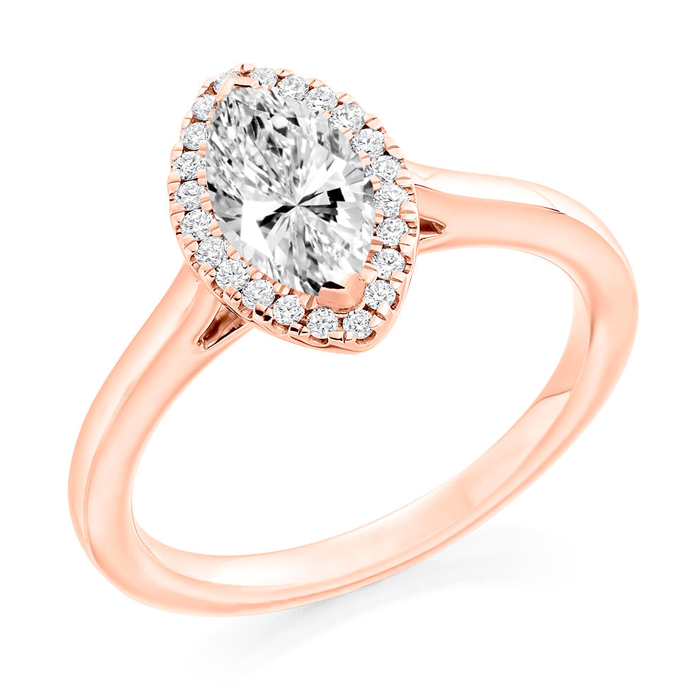 Halo Solitaire Marquise Cut Engagement Ring in Rose Gold