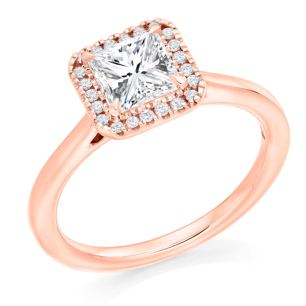 Quiet Halo Princess Cut Engagement Ring in Rose Gold