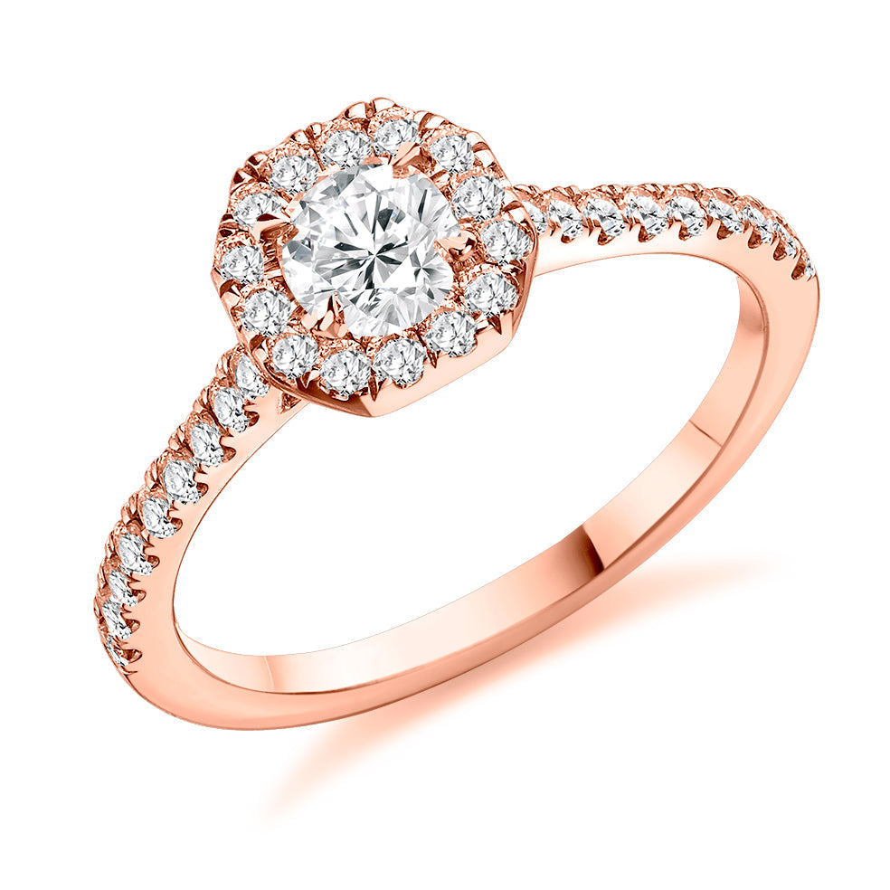 Pavé-Shoulder Halo Round-Brilliant Engagement Ring, 0.33ct (ENG5010 SMT) in Rose Gold