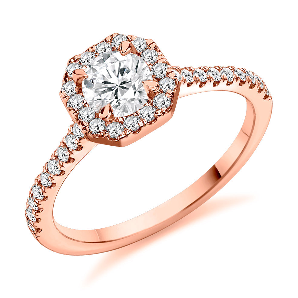 Pavé-Shoulder Halo Round-Brilliant Engagement Ring, 0.5ct (ENG5011 SMT) in Rose Gold