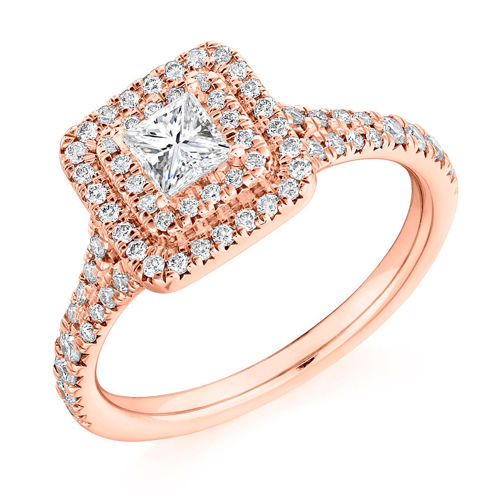 Double-Halo Split-Shoulder Princess-Cut Engagement Ring, 0.33ct in Rose Gold