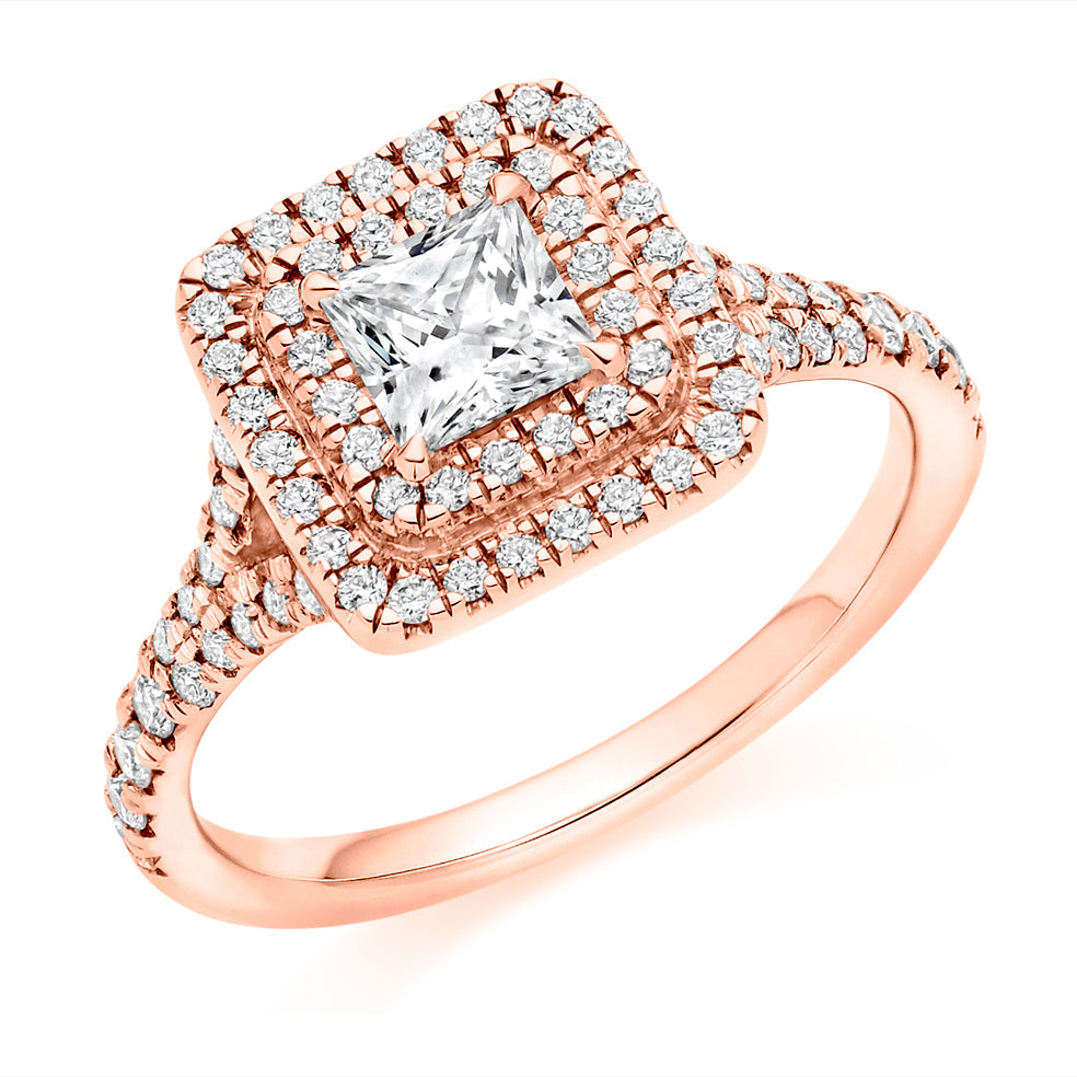 Double-Halo Split-Shoulder Princess-Cut Engagement Ring, 0.5ct in Rose Gold