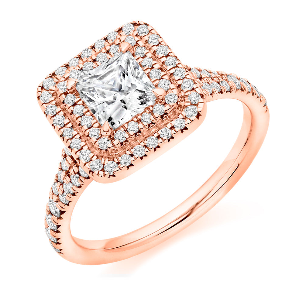 Double-Halo Split-Shoulder Princess-Cut Engagement Ring, 0.75ct in Rose Gold