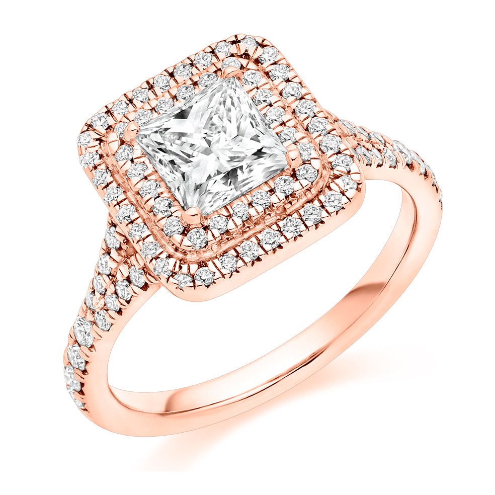 Double-Halo Split-Shoulder Princess-Cut Engagement Ring, 1.0ct in Rose Gold