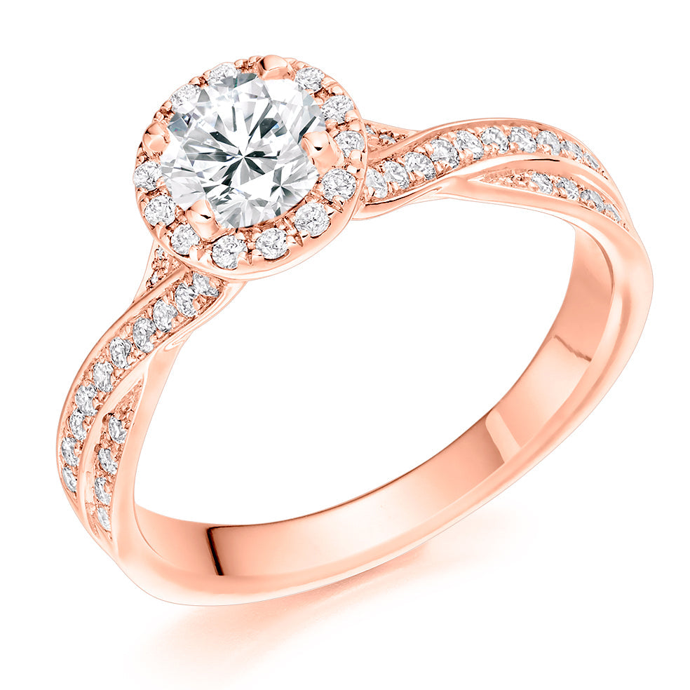 Pavé Halo Round Brilliant Engagement Ring, 1.0ct in Rose Gold