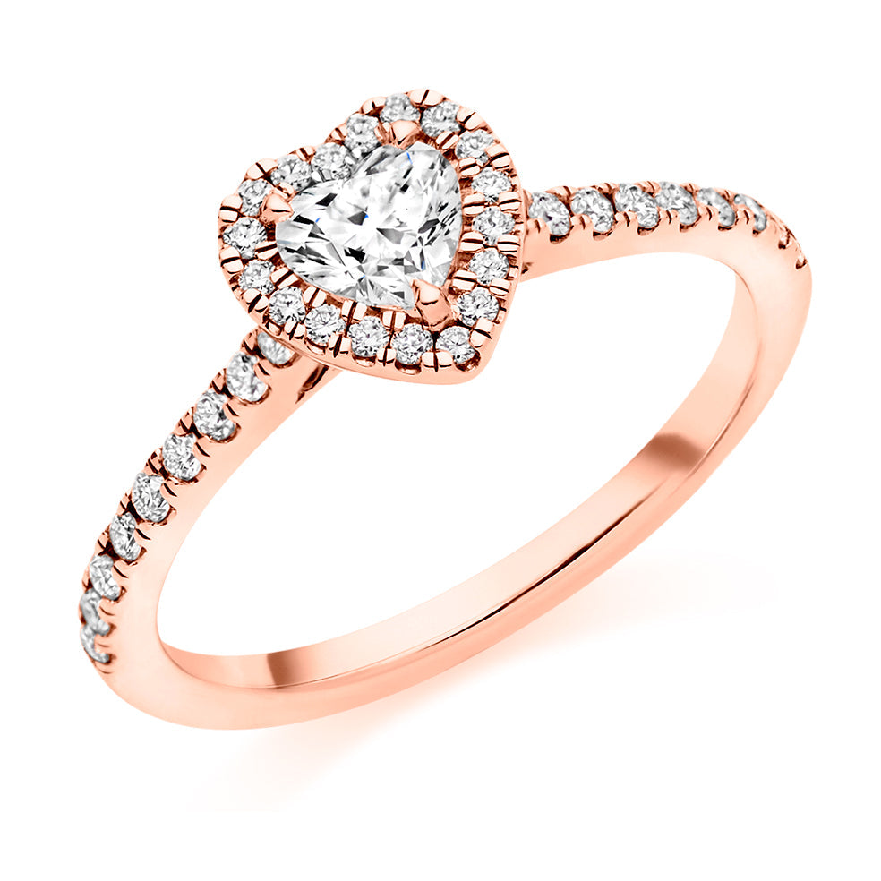 Pavé-Shoulder Halo Heart-Cut Engagement Ring, 0.33ct in Rose Gold