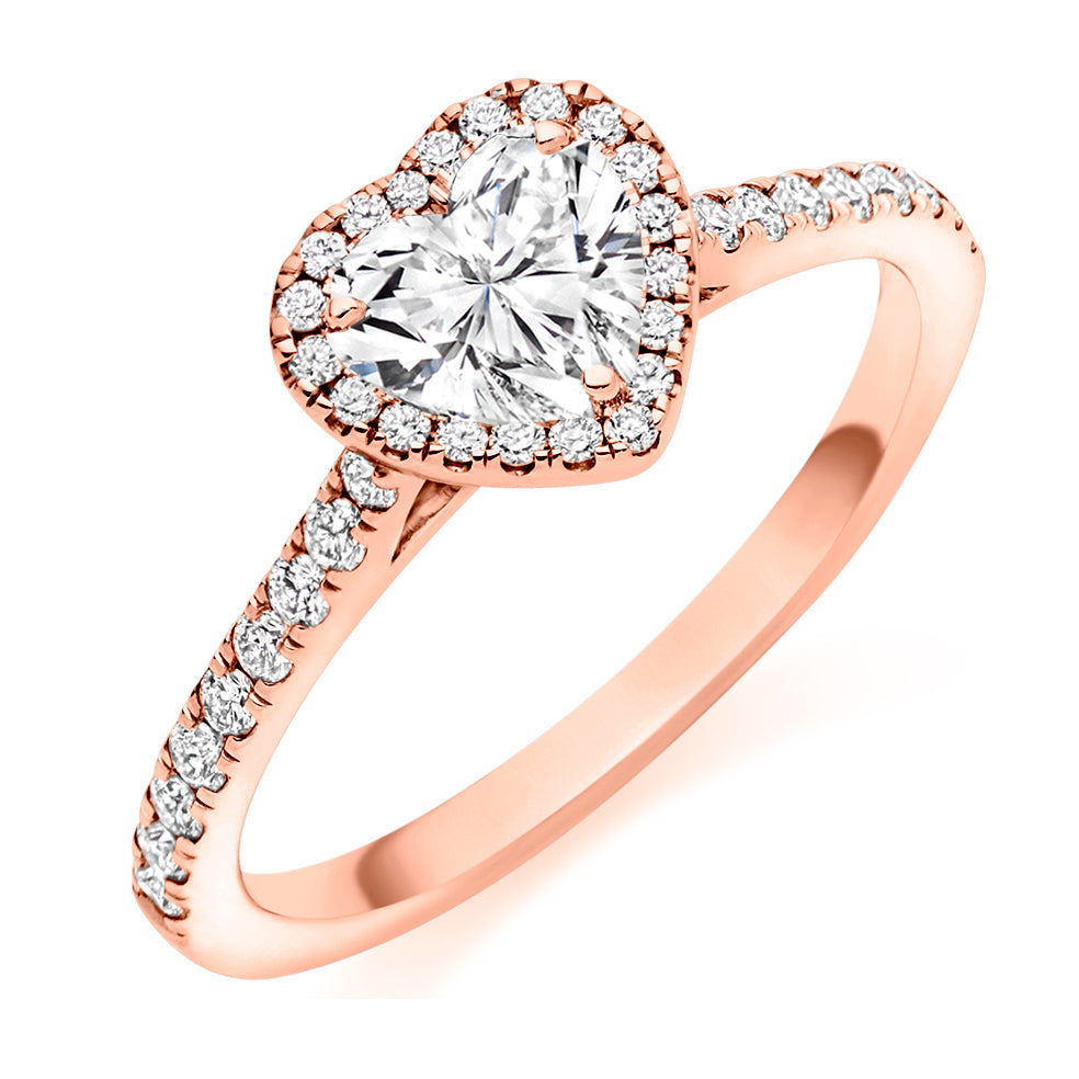 Pavé-Shoulder Halo Heart-Cut Engagement Ring, 0.5ct in Rose Gold