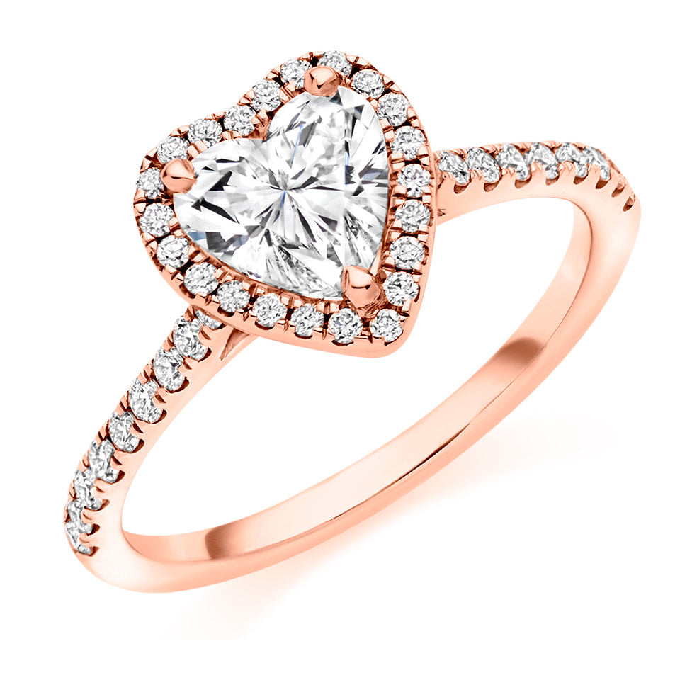Pavé-Shoulder Halo Heart-Cut Engagement Ring, 1.0ct in Rose Gold