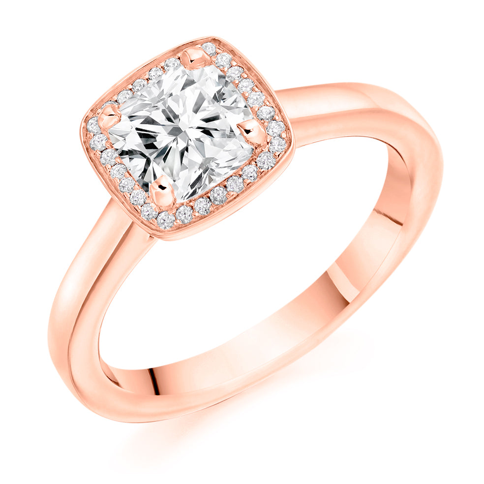Plain-Shoulder Halo Cushion-Cut Engagement Ring, 1.0ct in Rose Gold