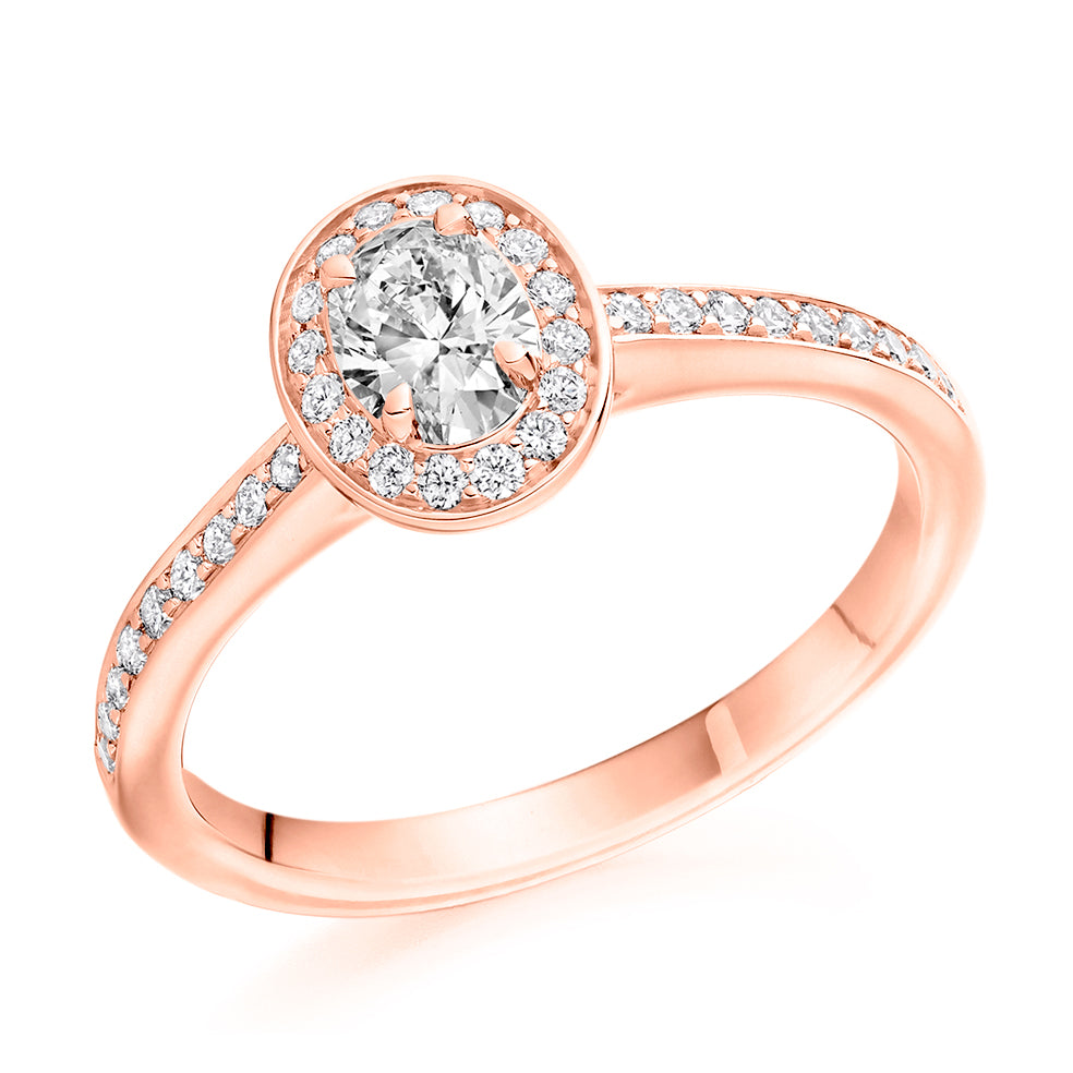 Pavé-Shoulder Halo Oval-Cut Engagement Ring, 0.25ct in Rose Gold