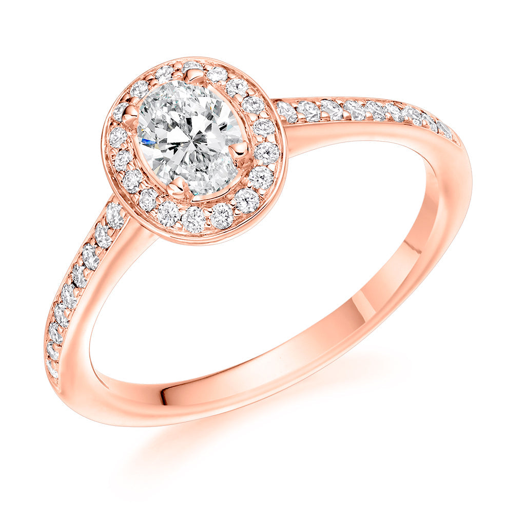 Pavé-Shoulder Halo Oval-Cut Engagement Ring, 0.3ct in Rose Gold