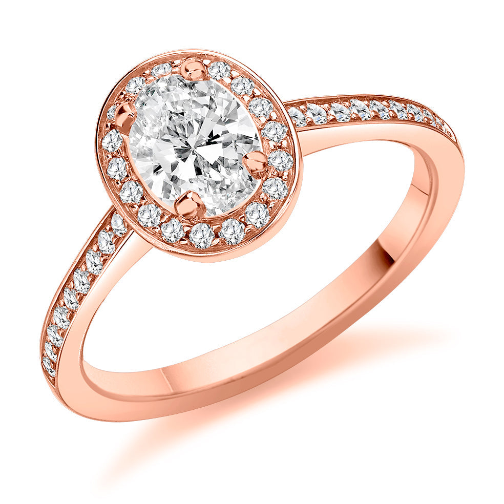 Pavé-Shoulder Halo Oval-Cut Engagement Ring, 0.5ct in Rose Gold