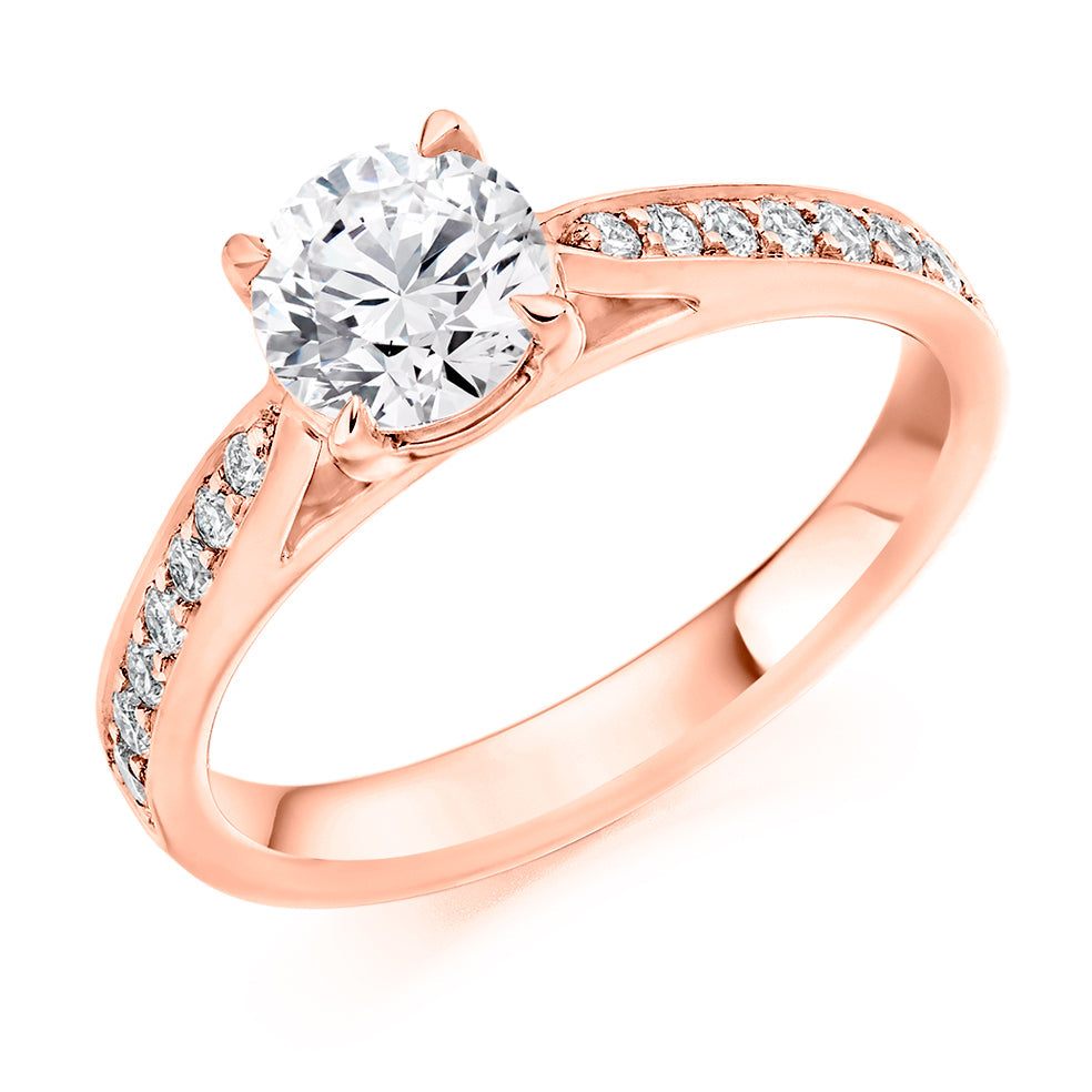 Pavé-Shouldered Solitaire Round Brilliant Engagement Ring 0.9ct/1.2ct in Rose Gold