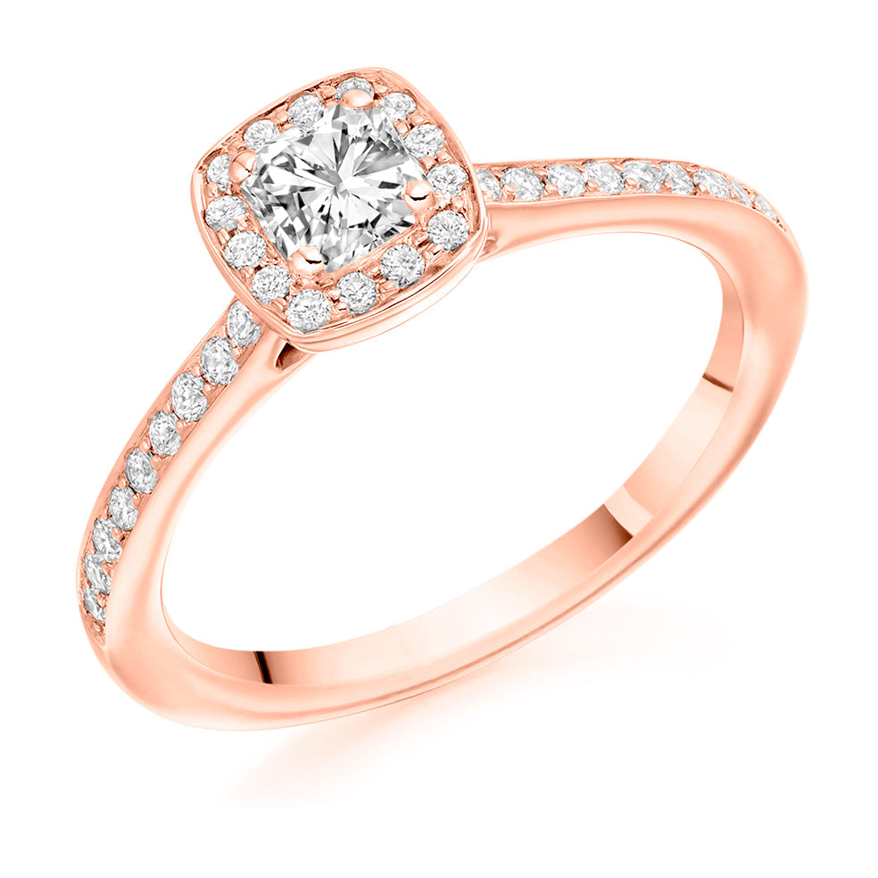 Pavé-Shoulder Halo Cushion-Cut Engagement Ring, 0.25ct in Rose Gold