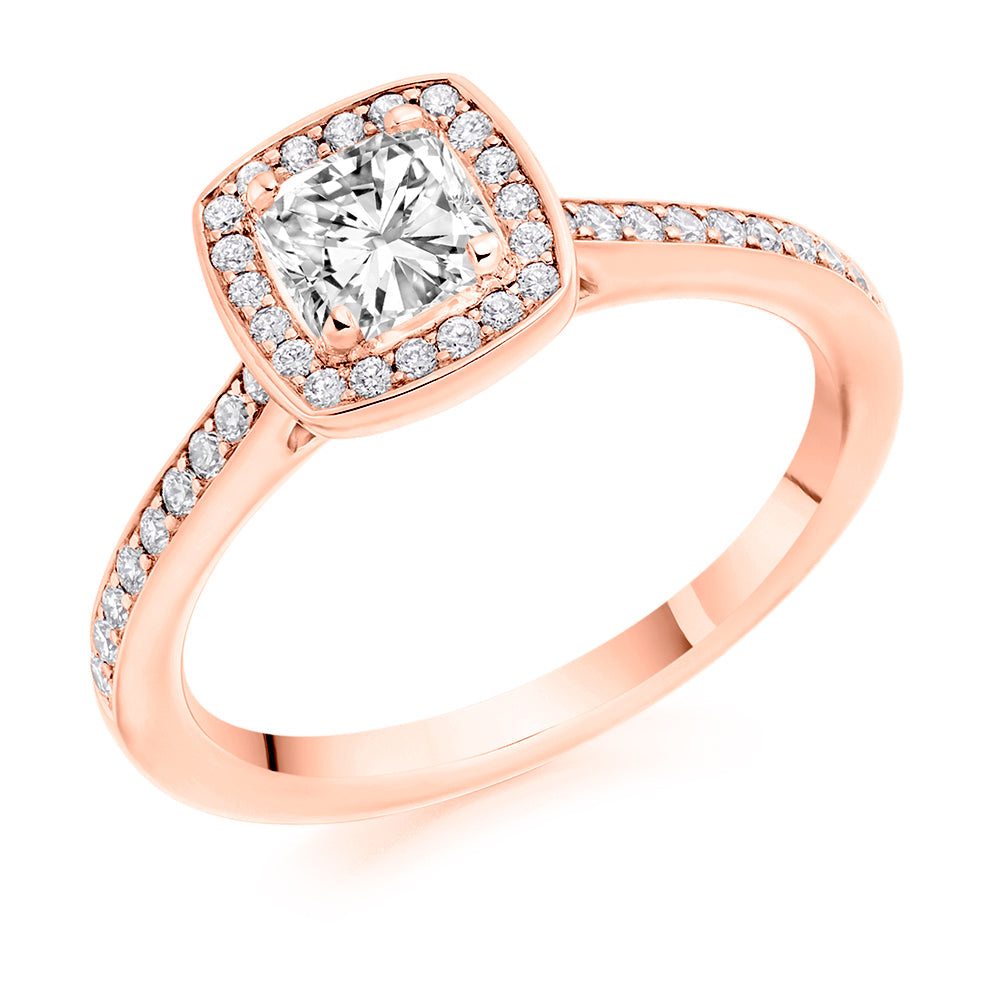 Pavé-Shoulder Halo Cushion-Cut Engagement Ring, 0.5ct in Rose Gold