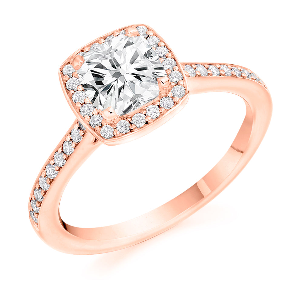 Pavé-Shoulder Halo Cushion-Cut Engagement Ring, 1.0ct in Rose Gold