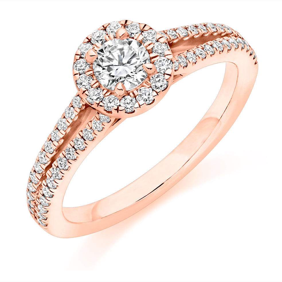 Split-Shoulder Halo Round Brilliant Engagement Ring, 0.33ct in Rose Gold