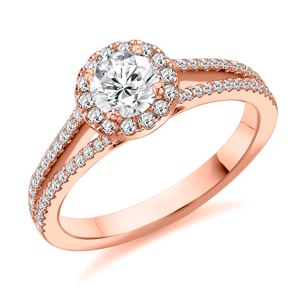 Curved-Shoulder Halo Round Brilliant Engagement Ring, 0.5ct in Rose Gold